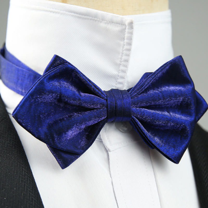 Suede Satin Pre-tied Adjustable Strap Pointed Bow Tie - Royal Blue - image 9
