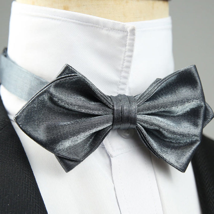 Suede Satin Pre-tied Adjustable Strap Pointed Bow Tie - Gray - image 7