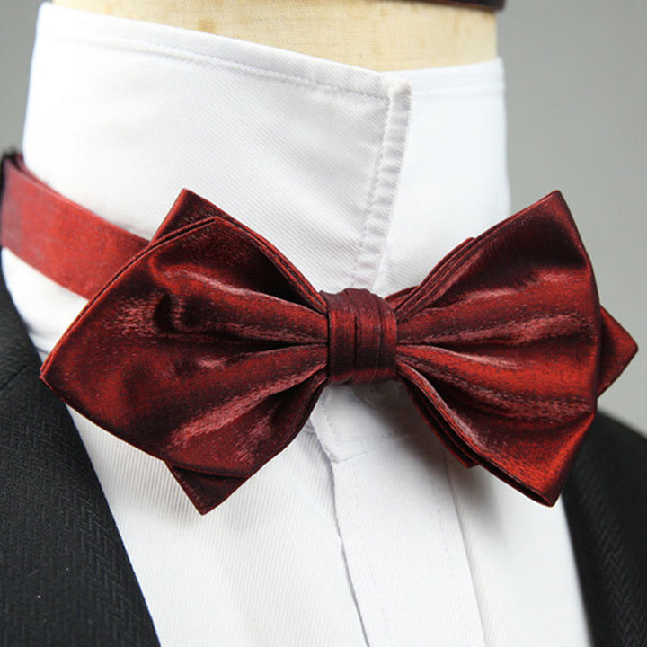 Suede Satin Pre-tied Adjustable Strap Pointed Bow Tie - Wine Red - image 5