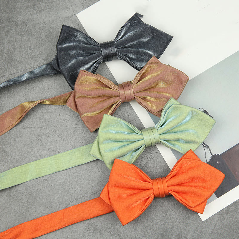 Suede Satin Pre-tied Adjustable Strap Pointed Bow Tie