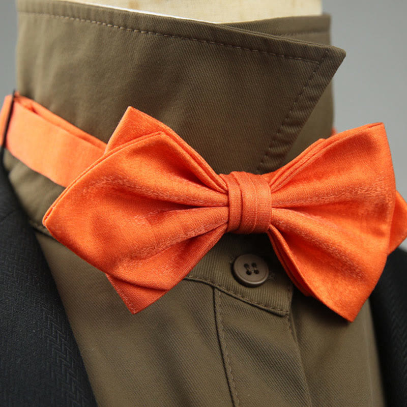 Suede Satin Pre-tied Adjustable Strap Pointed Bow Tie - Orange - image 11