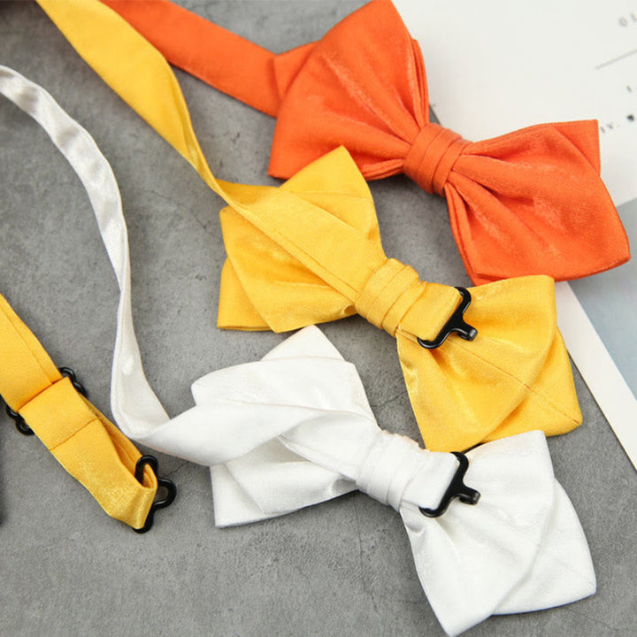 Suede Satin Pre-tied Adjustable Strap Pointed Bow Tie - image 4