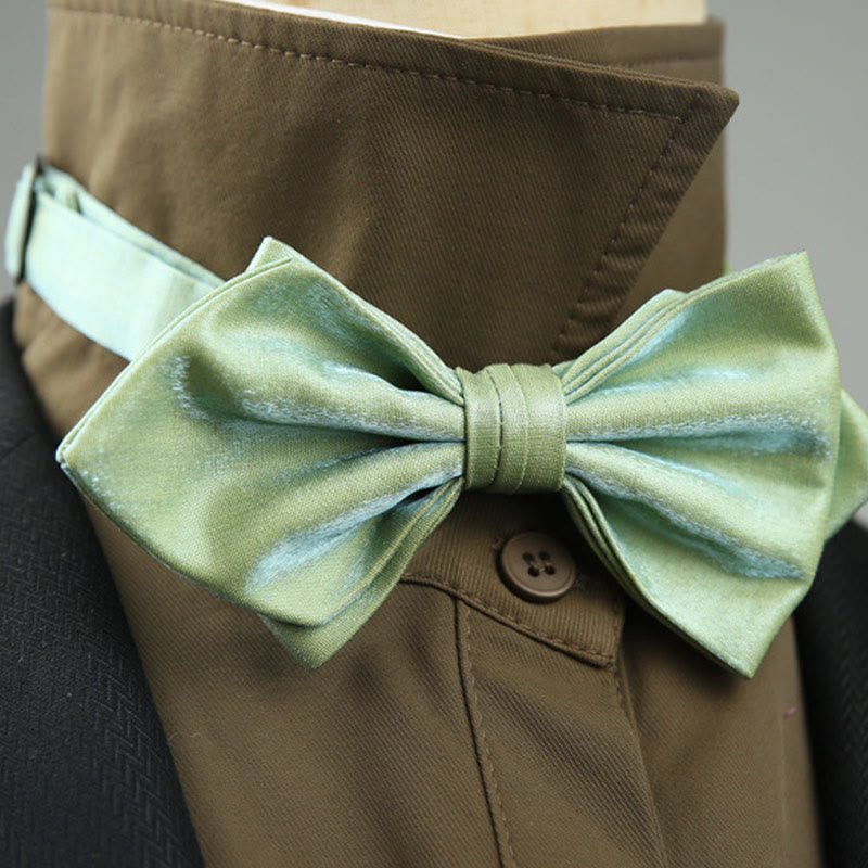 Suede Satin Pre-tied Adjustable Strap Pointed Bow Tie - Mint Green - image 14