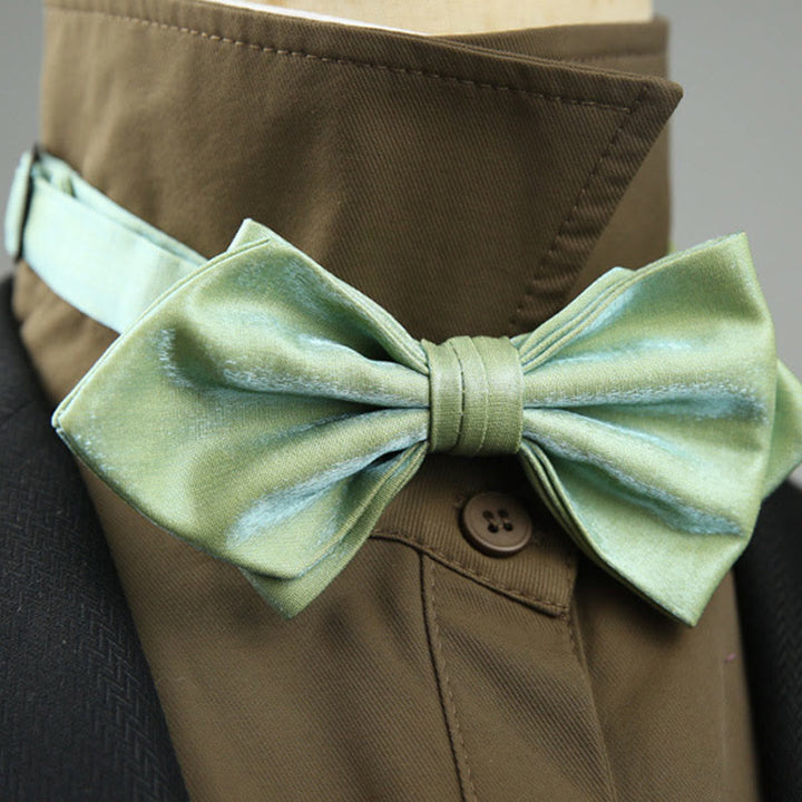 Suede Satin Pre-tied Adjustable Strap Pointed Bow Tie - Mint Green - image 14