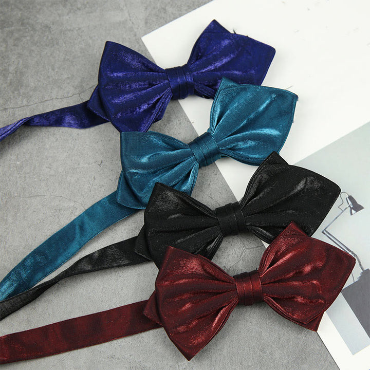 Suede Satin Pre-tied Adjustable Strap Pointed Bow Tie - image 2