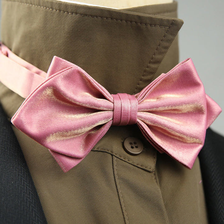 Suede Satin Pre-tied Adjustable Strap Pointed Bow Tie - Pink - image 13