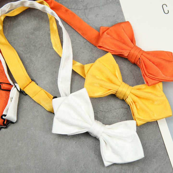 Suede Satin Pre-tied Adjustable Strap Pointed Bow Tie - image 3