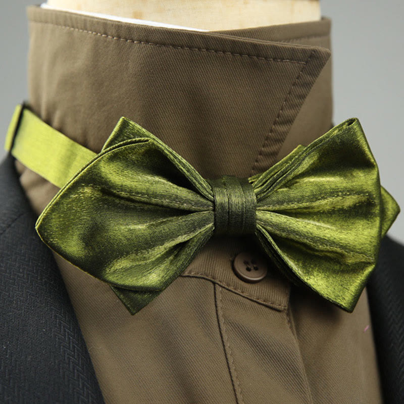 Suede Satin Pre-tied Adjustable Strap Pointed Bow Tie - Green - image 12