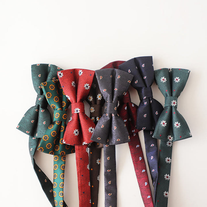Retro Floral Printed Pre-tied Adjustable Strap Bow Tie