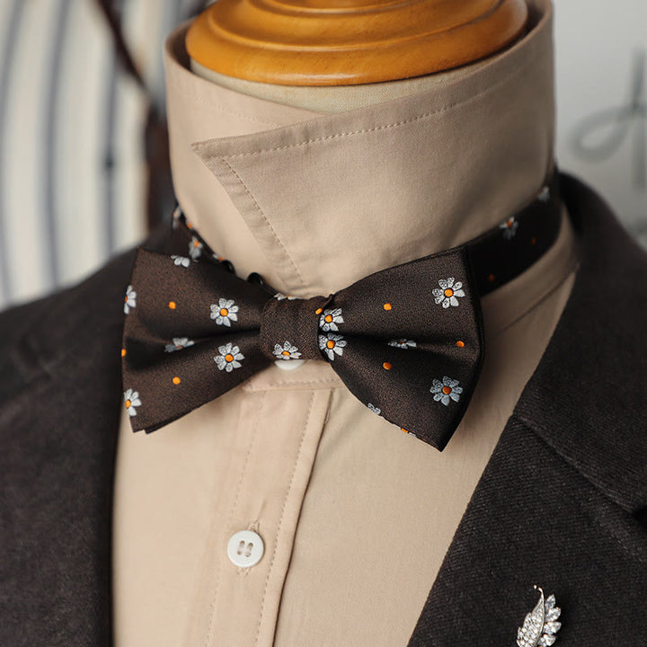 Retro Floral Printed Pre-tied Adjustable Strap Bow Tie