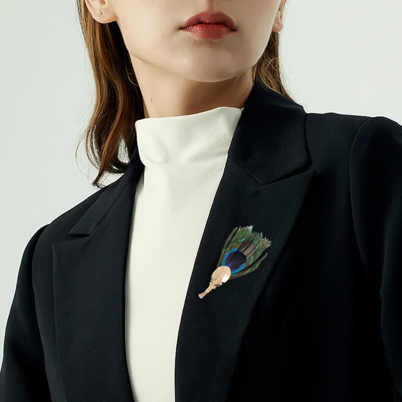 Unisex Artificial Blue Green Peacock Eye Feather Brooch - image 2