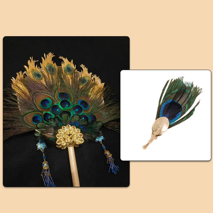Unisex Artificial Blue Green Peacock Eye Feather Brooch - image 3