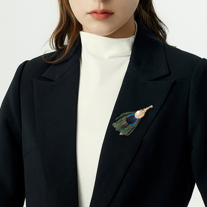 Unisex Artificial Blue Green Peacock Eye Feather Brooch - image 1
