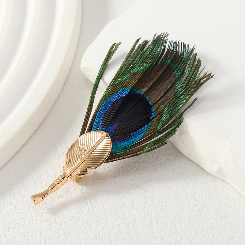 Unisex Artificial Blue Green Peacock Eye Feather Brooch - image 4