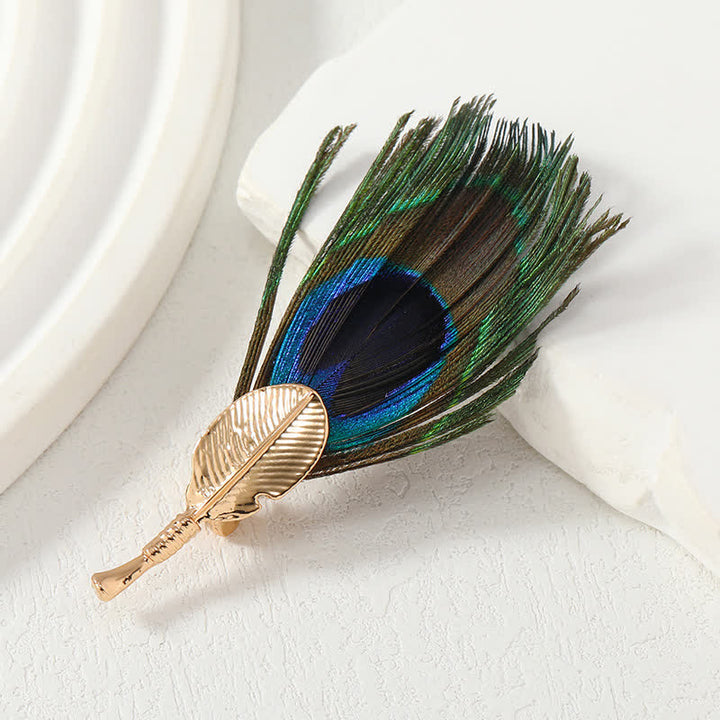 Unisex Artificial Blue Green Peacock Eye Feather Brooch - image 4