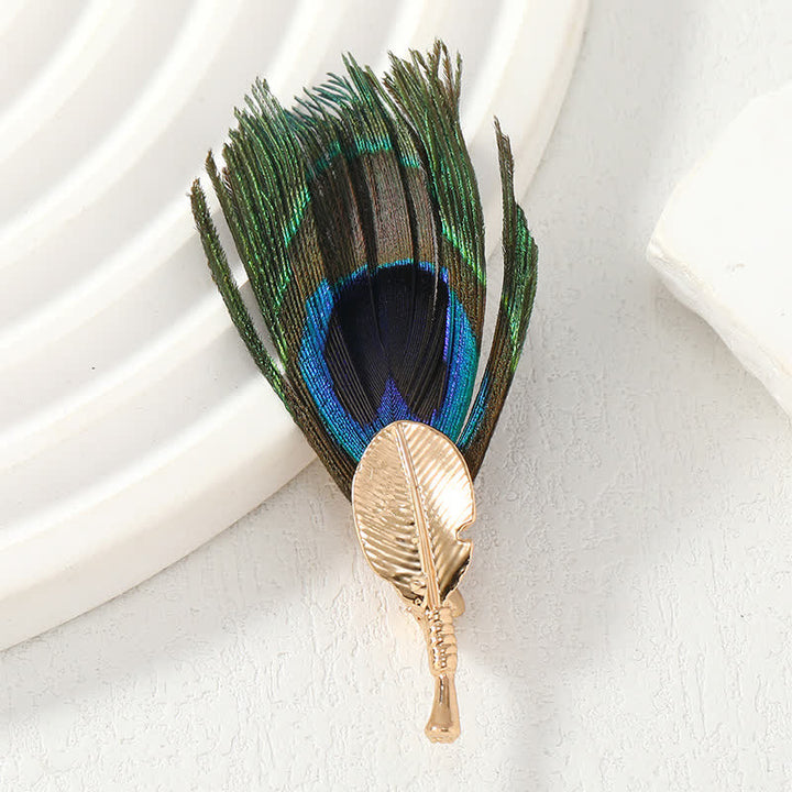 Unisex Artificial Blue Green Peacock Eye Feather Brooch - Green - image 0