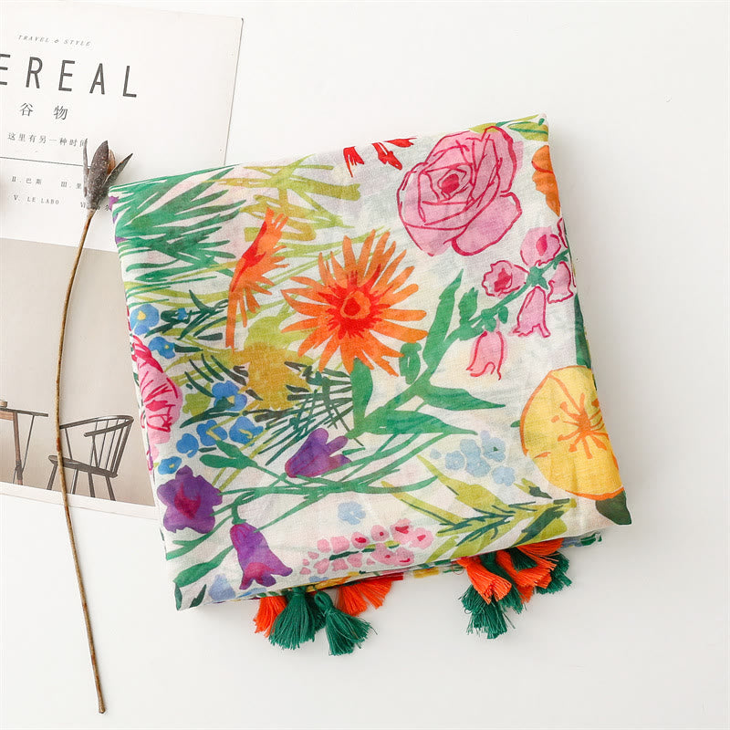 Women's Colorful Floral Printed Lightweight Thin Scarf
