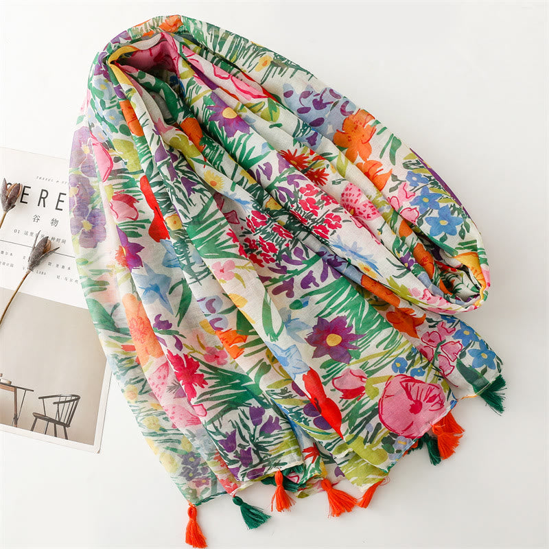 Women's Colorful Floral Printed Lightweight Thin Scarf