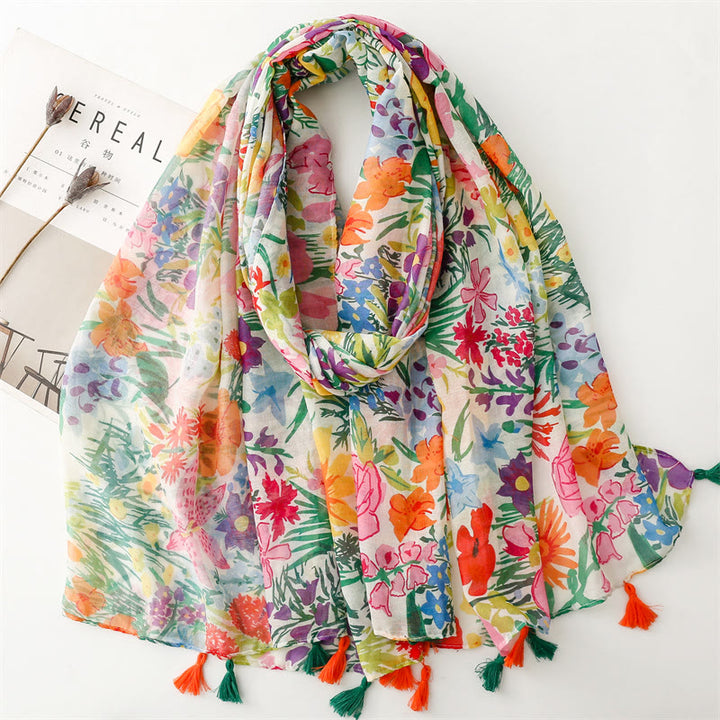 Women's Colorful Floral Printed Lightweight Thin Scarf - Colorful Flower - image 0