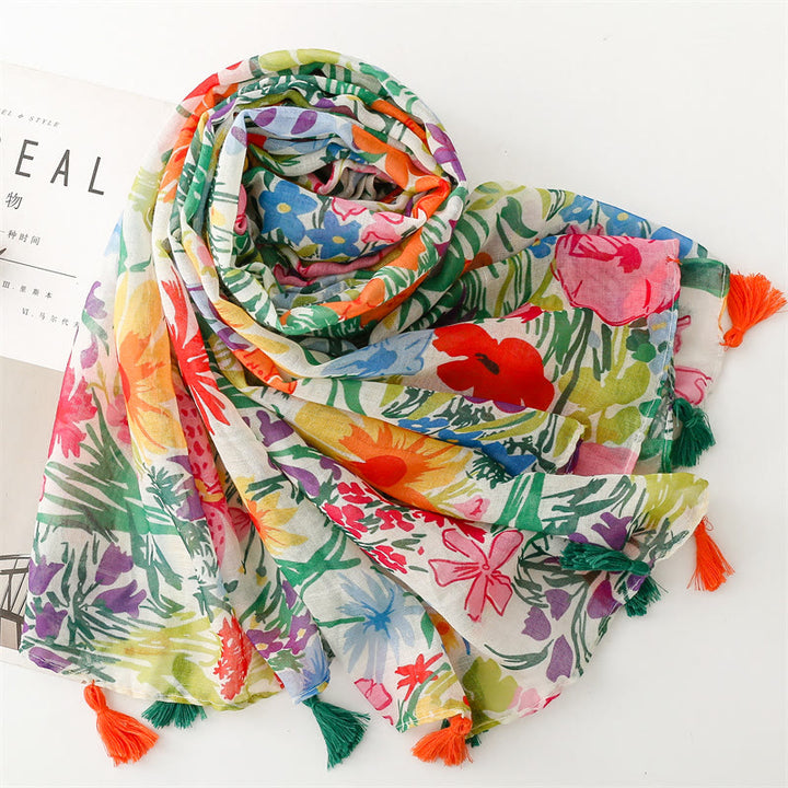 Women's Colorful Floral Printed Lightweight Thin Scarf