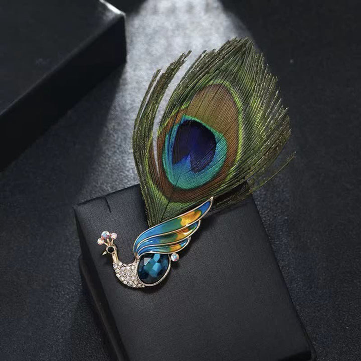 Women's Ethnic Crystal Peacock Eye Feather Brooch - Blue - image 2
