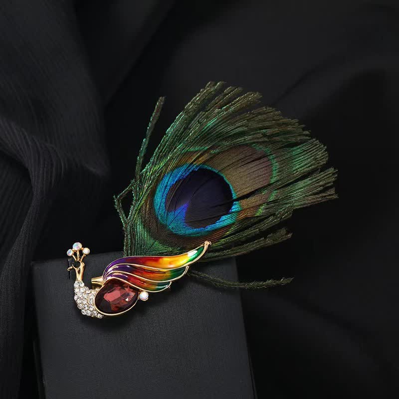 Women's Ethnic Crystal Peacock Eye Feather Brooch - Purple - image 0