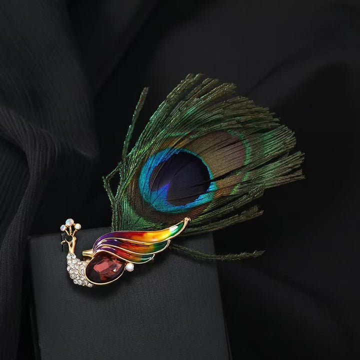 Women's Ethnic Crystal Peacock Eye Feather Brooch - Purple - image 0