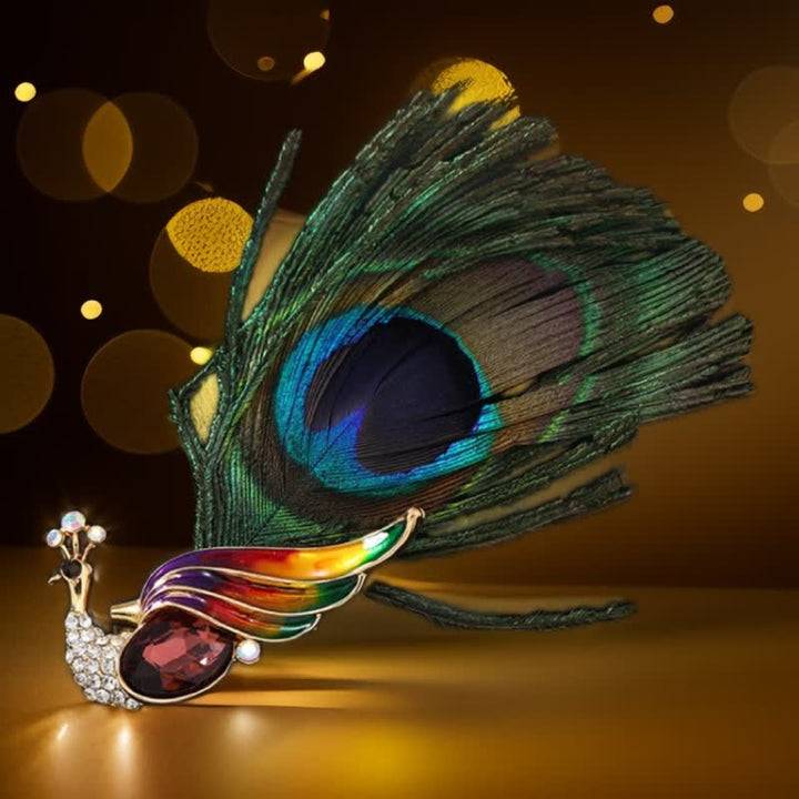 Women's Ethnic Crystal Peacock Eye Feather Brooch - image 1