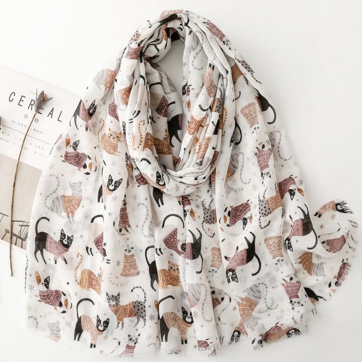 Women's Cat Kitten Printed Lightweight Thin Scarf - Gray - image 7