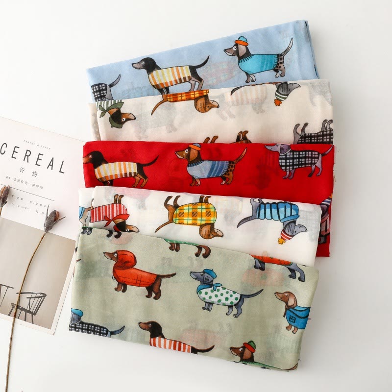 Women's Cute Dachshund Printed Lightweight Thin Scarf