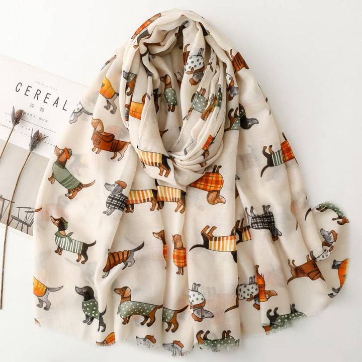 Women's Cute Dachshund Printed Lightweight Thin Scarf - Khaki - image 0