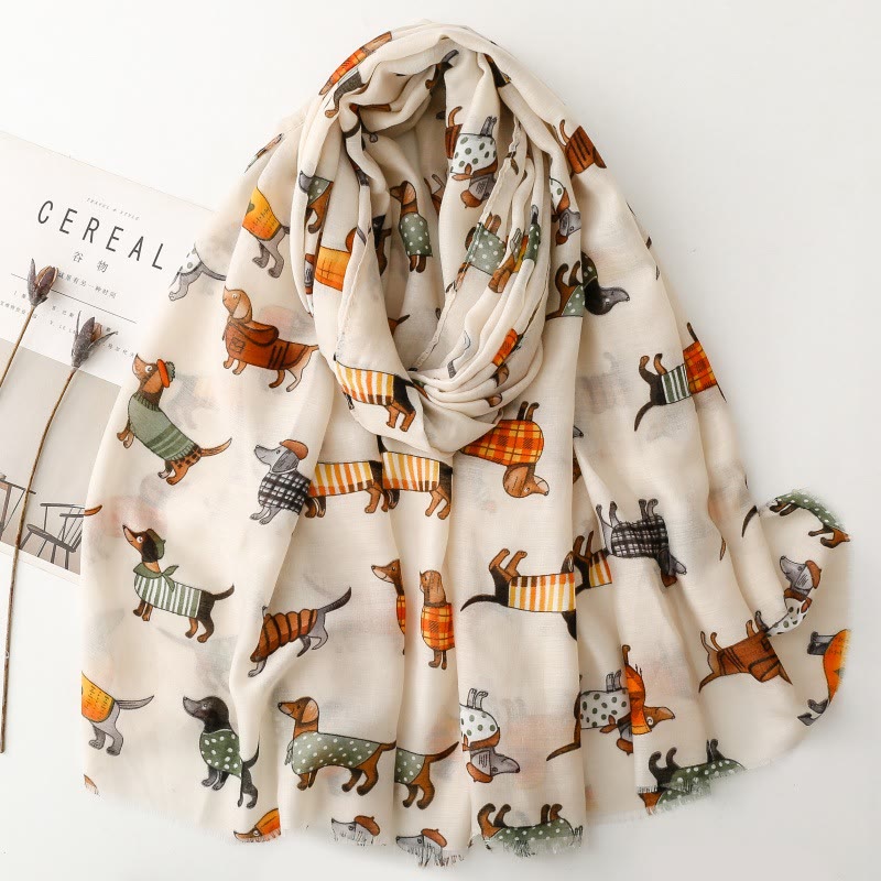 Women's Cute Dachshund Printed Lightweight Thin Scarf - Khaki - image 0