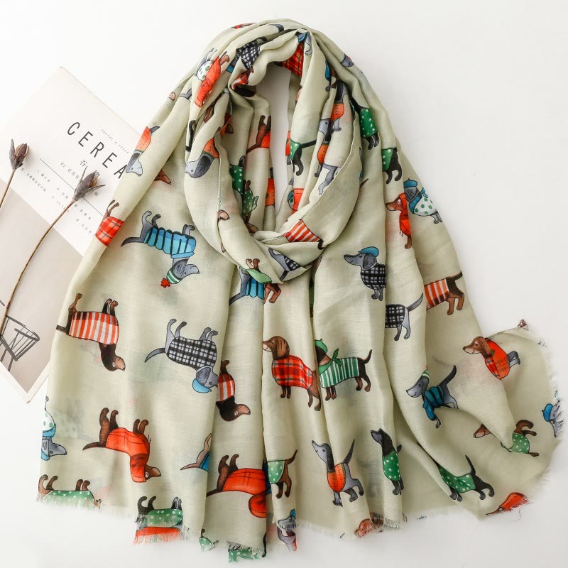 Women's Cute Dachshund Printed Lightweight Thin Scarf - Green - image 8