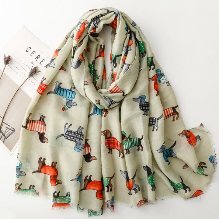 Women's Cute Dachshund Printed Lightweight Thin Scarf - Green - image 8