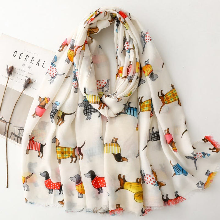 Women's Cute Dachshund Printed Lightweight Thin Scarf - White - image 5