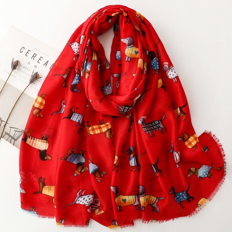Women's Cute Dachshund Printed Lightweight Thin Scarf - Red - image 7