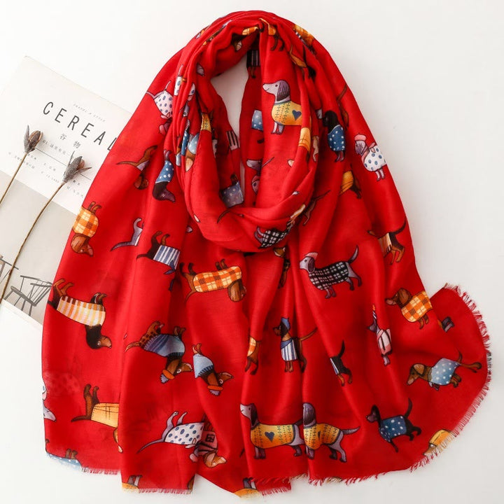 Women's Cute Dachshund Printed Lightweight Thin Scarf - Red - image 7