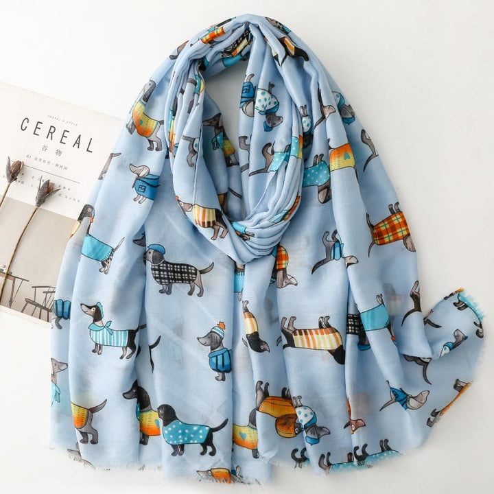Women's Cute Dachshund Printed Lightweight Thin Scarf - Blue - image 6