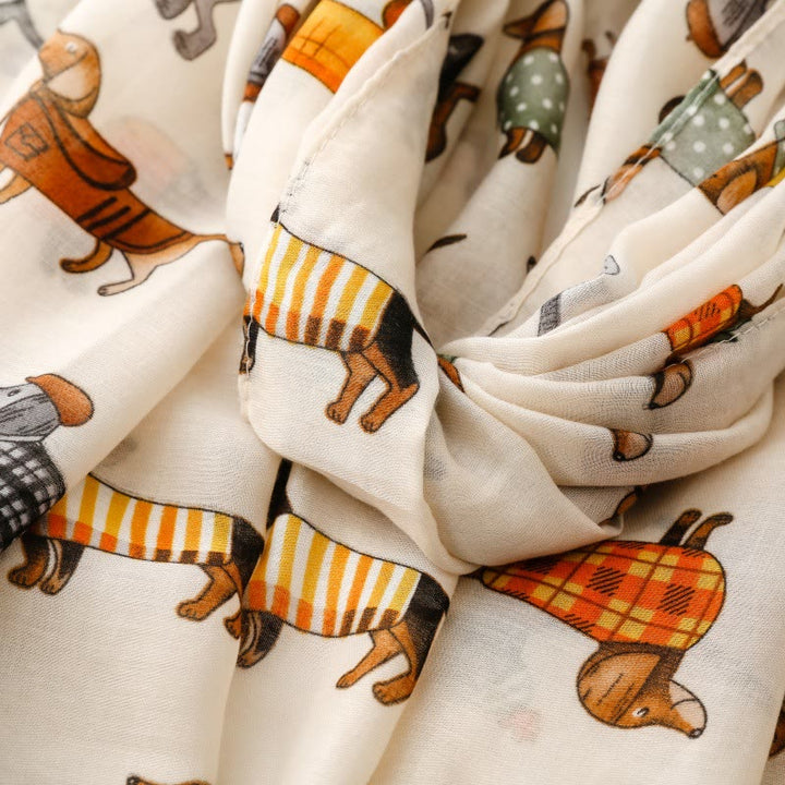 Women's Cute Dachshund Printed Lightweight Thin Scarf