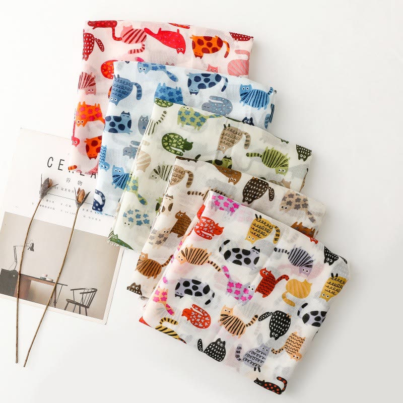 Women's Cute Cat Printed Lightweight Thin Scarf