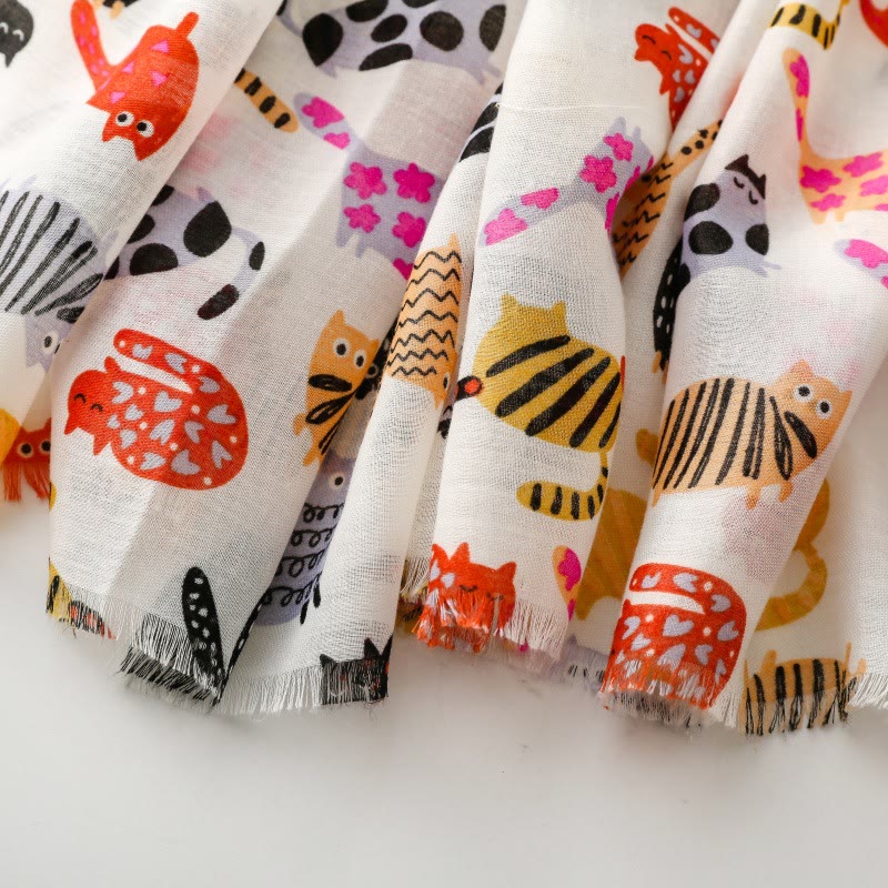 Women's Cute Cat Printed Lightweight Thin Scarf