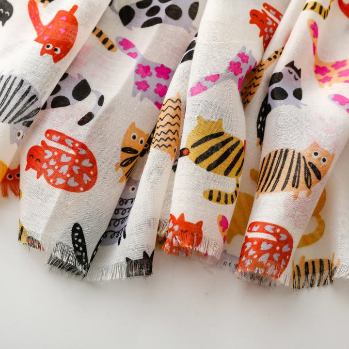 Women's Cute Cat Printed Lightweight Thin Scarf