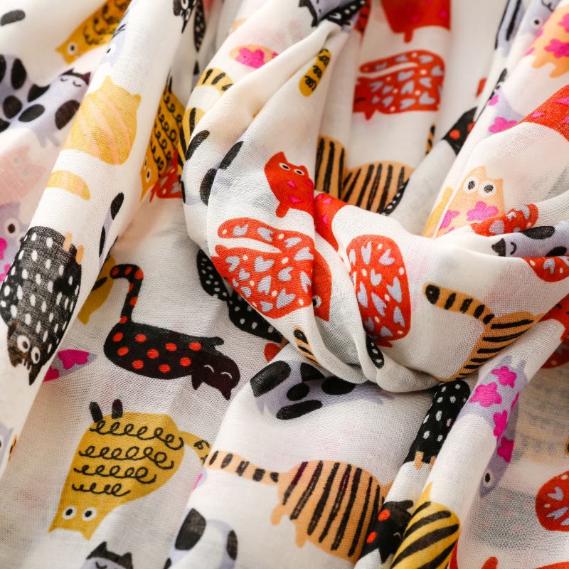 Women's Cute Cat Printed Lightweight Thin Scarf