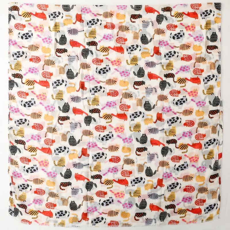 Women's Cute Cat Printed Lightweight Thin Scarf