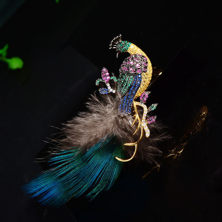 Women's Exquisite Bling Rhinestones Peacock Feather Brooch - Blue - image 0