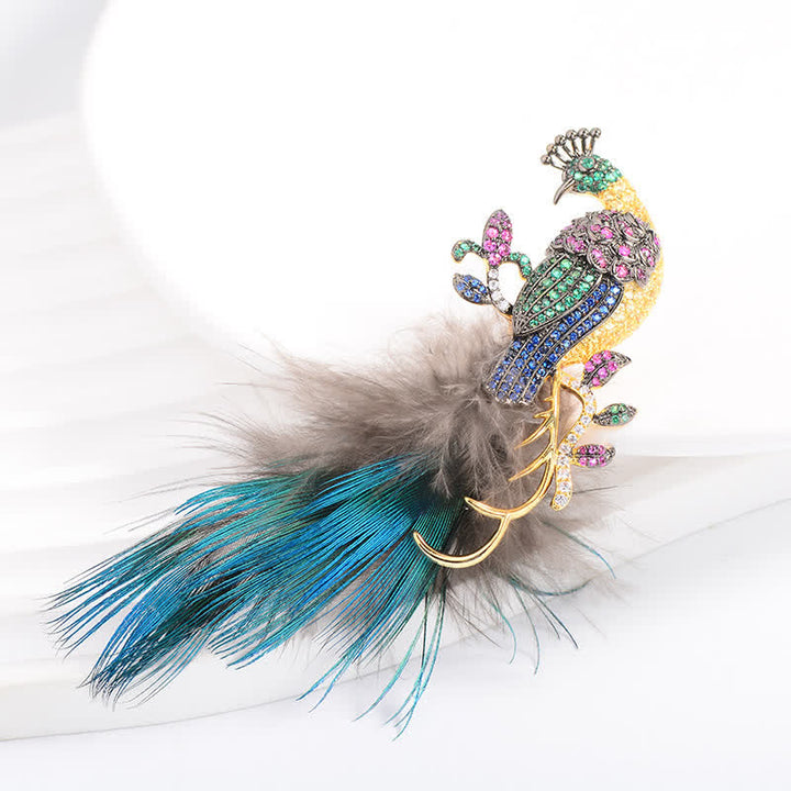 Women's Exquisite Bling Rhinestones Peacock Feather Brooch