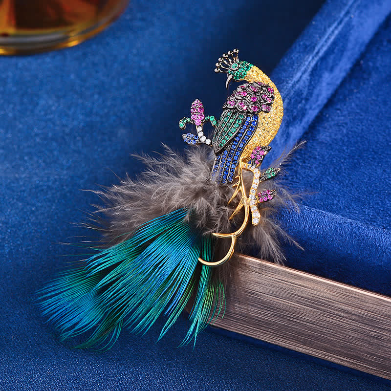 Women's Exquisite Bling Rhinestones Peacock Feather Brooch