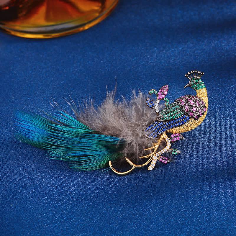 Women's Exquisite Bling Rhinestones Peacock Feather Brooch