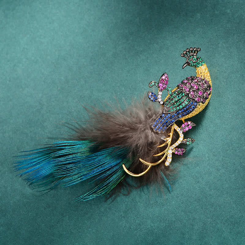 Women's Exquisite Bling Rhinestones Peacock Feather Brooch