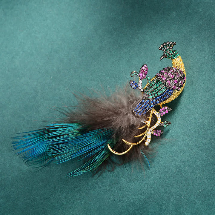 Women's Exquisite Bling Rhinestones Peacock Feather Brooch